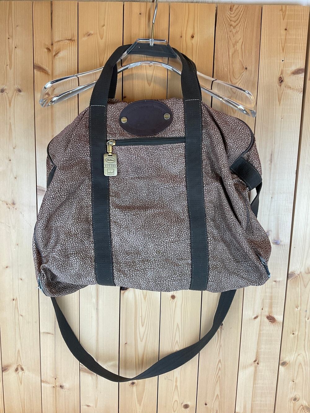 Borbonese Nylon Tote, Brown Quail Print - about 18x13x7 inches